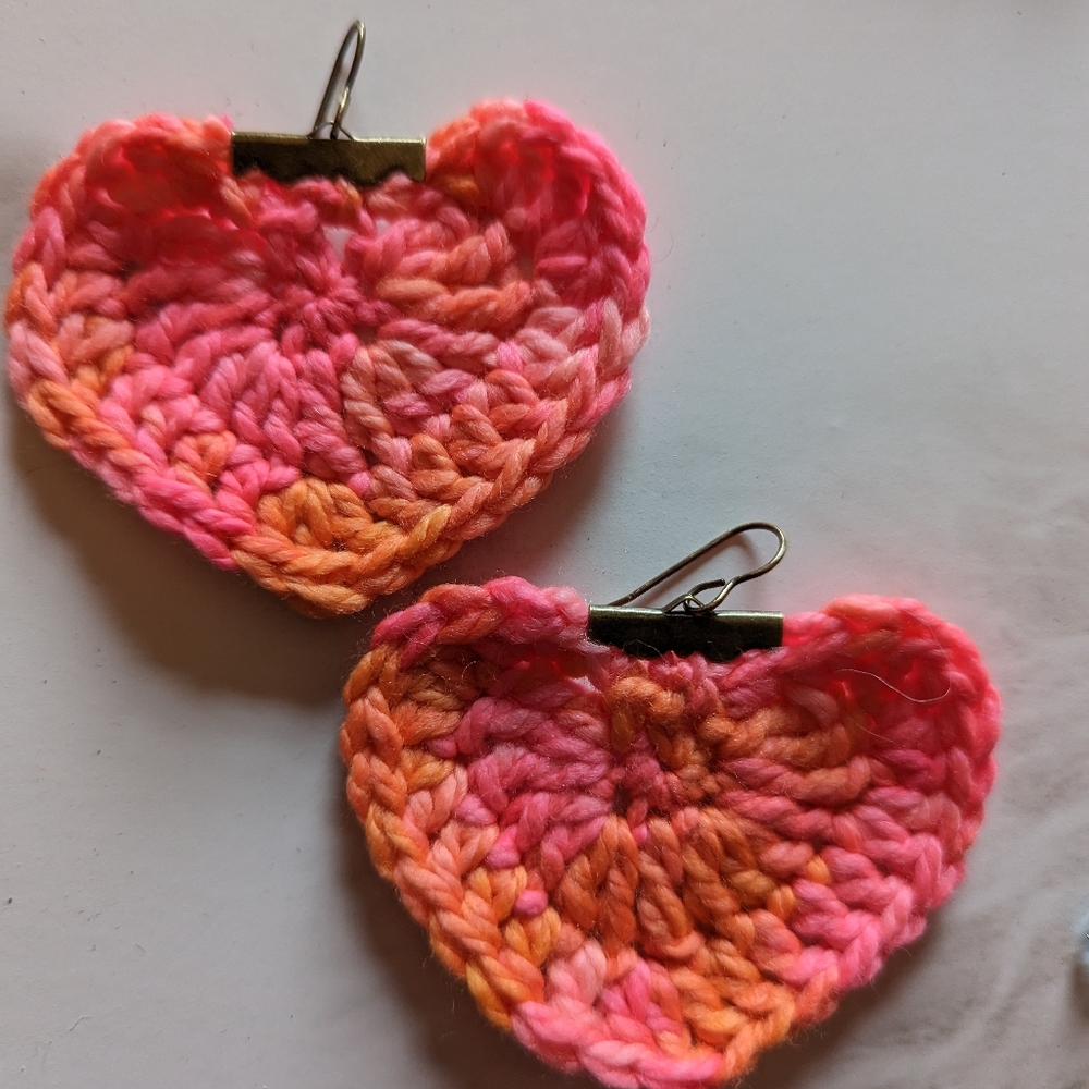 Vibrant Pink and Orange Heart Earrings
